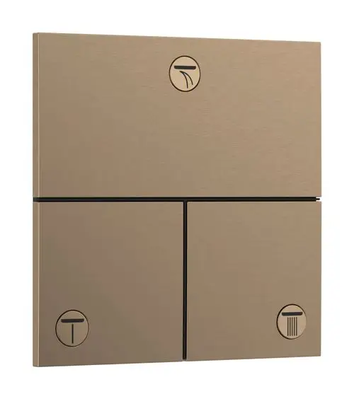 Hansgrohe Bedienelement für eine Unterputz-Duscharmatur, mit drei Bedienelementen für unterschiedliche Verbraucher, in gebürstetem Bronze-Finish.